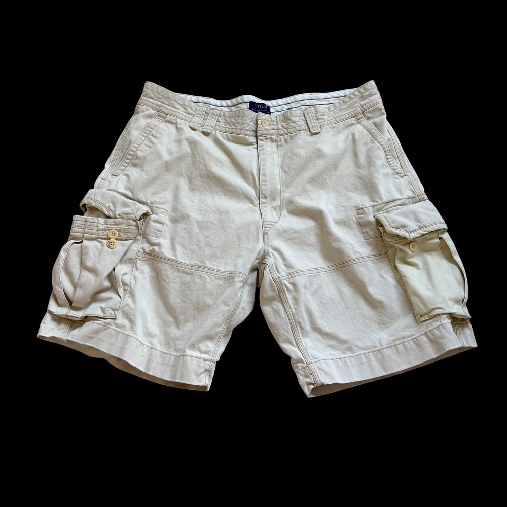 Polo Ralph‎ Lauren Cargo Shorts Tan Khaki Classic Chino Size 40 Cotton